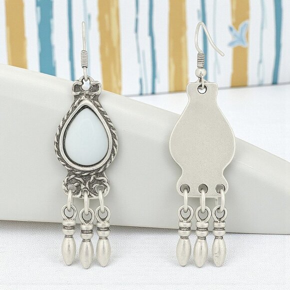 Turkish Zamak Dangle Earrings‎ with Stabilized Turquoise Handmade Jewelry - Picture 4 of 11